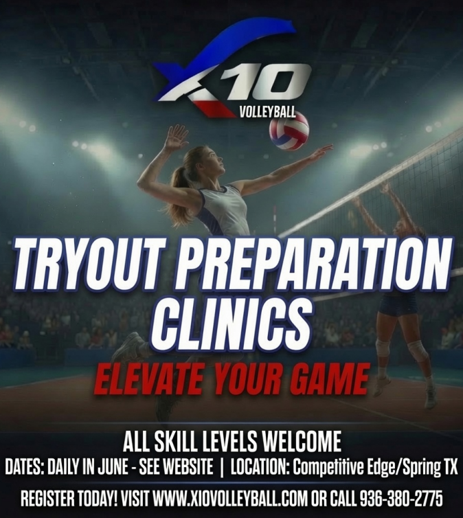 X10 Volleyball tryout prep clinic flyer — June 2026